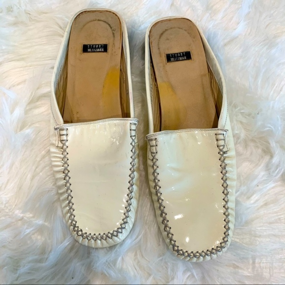 Stuart Weitzman white mules leather size 10AA